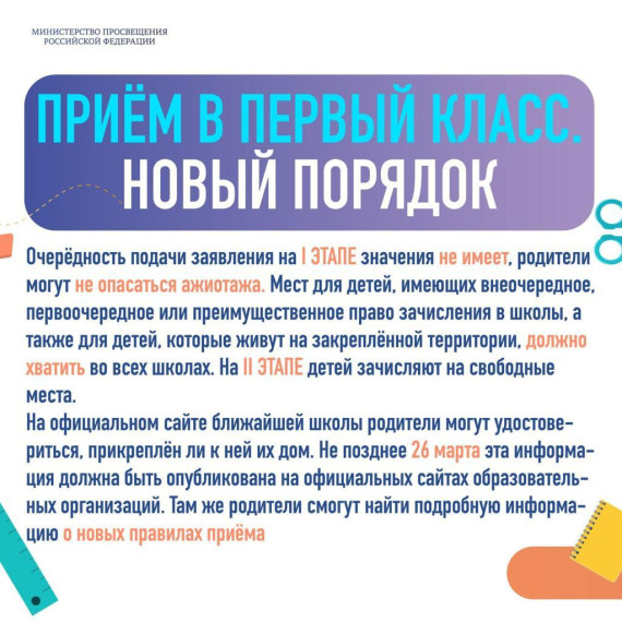 1 апреля 2023 года начинается прием заявлений о зачислении детей в 1 класс.